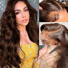 BINF Body Wave 4x4 Transparent Lace Frontal Closure Chocolate Brown Remy Unprocessed Frontal Human Hair Pre Plucked With Baby Hair - 4x4 Closure - View 5