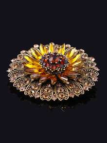 1pc Exaggerated Sunflower Brooch, Luxury Elegant Design Pin Clothing Accessory Corsage - Gold - View 6