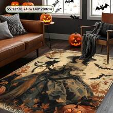1pc Halloween Witch Decor Rug, Witch And Bat Rug, Halloween Essential Rug - Washable And Easy To Clean, Suitable For Living Room, Bedroom, Kitchen, Study, Entrance, Laundry Room, Home Decor Gift Rug; Living Room Rug: Living Room Rug, Rug, Living Room Area Rug, Area Small Rug, Mat, Home Decor, Large Living Room Rug, Living Room Home Decor, Room Decor, Washable Rug - Multicolor - View 5
