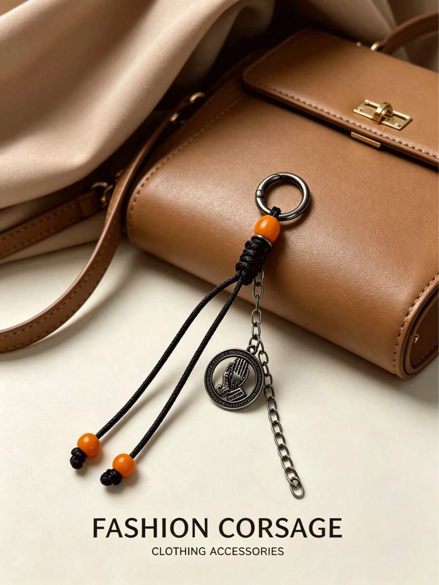 1PC Handmade Wax Rope Keychains, Vintage Knot Pendant For Bag Purse, Boho Phone Strap Purse Charm, Unique Retro Accessory Gift For Women - Multicolor - View 1