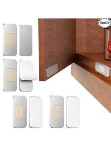 4 paia di fermi magnetici ultra sottili per armadi, magneti per ante senza foratura con nastro biadesivo forte, fermi magnetici nascosti per porte pesanti per cucina, armadio, cassetto, porta scorrevole - Multicolore - Visualizzare 2
