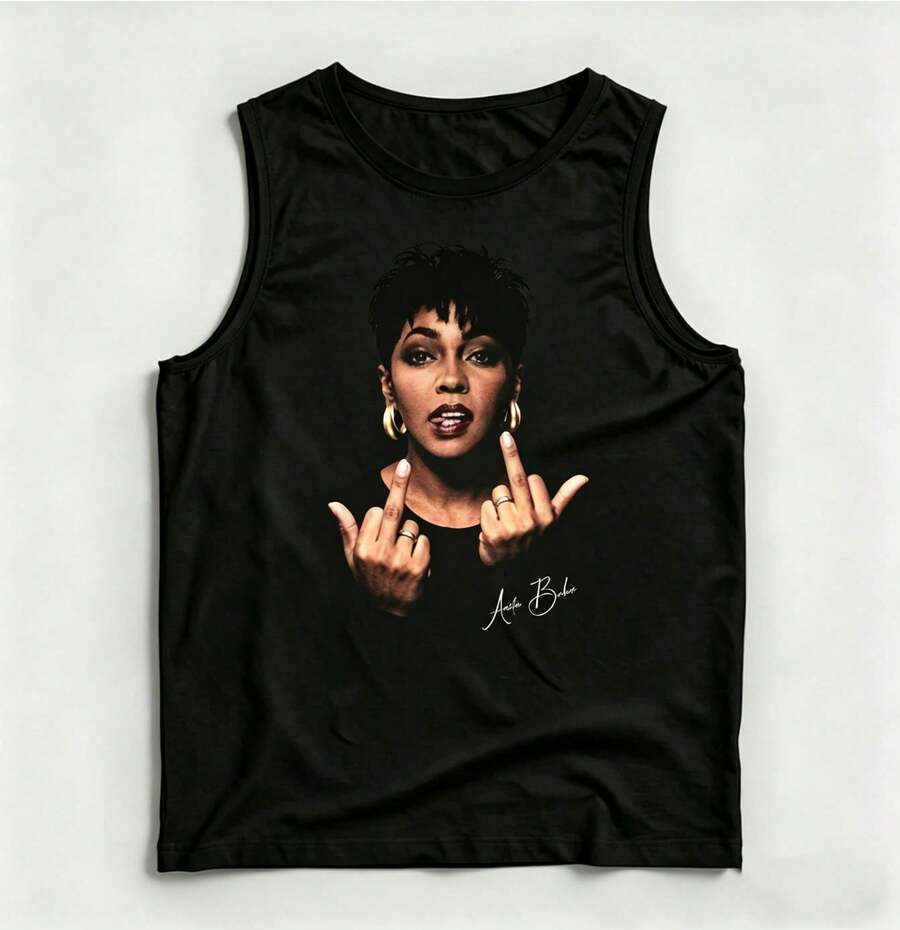 Vintage Anita Baker Big Head T-Shirt Unisex Retro R&B Graphic Tank Top Must-Have For 80s Music Fans Soft Comfy Top Perfect For Concerts Hangouts - 黑色13 - 查看 1