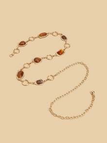 1pc Vintage Gold Waist Chain Belt, Caramel Gemstone Waist Chain; Y2K Belt, Summer Accessories, Ibiza Accessories; Suitable For Ball Gown, Bridesmaid Dress And Evening Wear, Matching Daily Outfits, Shopping, Dating, Casual, Party - Gold - View 3