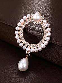 1pc Exquisite Round Ring Pendant Brooch, High-End Creative Minimalist Anti-Exposure Fixing Pin, Versatile Accessory Corsage - White - View 1