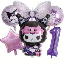New Cartoon Purple Character Aluminum Foil Balloons With Numbers 1-9, Cute Cartoon Theme Birthday Party Decoration Props, Atmosphere Photo Decor, Number & Bow Balloon Combo Set - As Shown In the Figure - View 5
