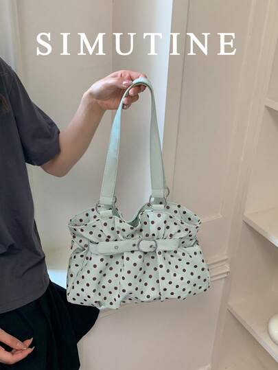 Túi tote nữ thời trang SIMUTINE màu xanh bạc hà tươi mới, xếp ly dây rút, phong cách ngách casual dáng slouchy, khóa cài, dây đeo rộng, dung tích lớn, đeo một vai, chất liệu vải PU, túi dùng hàng ngày phù hợp đi làm, đi học, mua sắm, du lịch, đi làm, đi học, nghỉ dưỡng