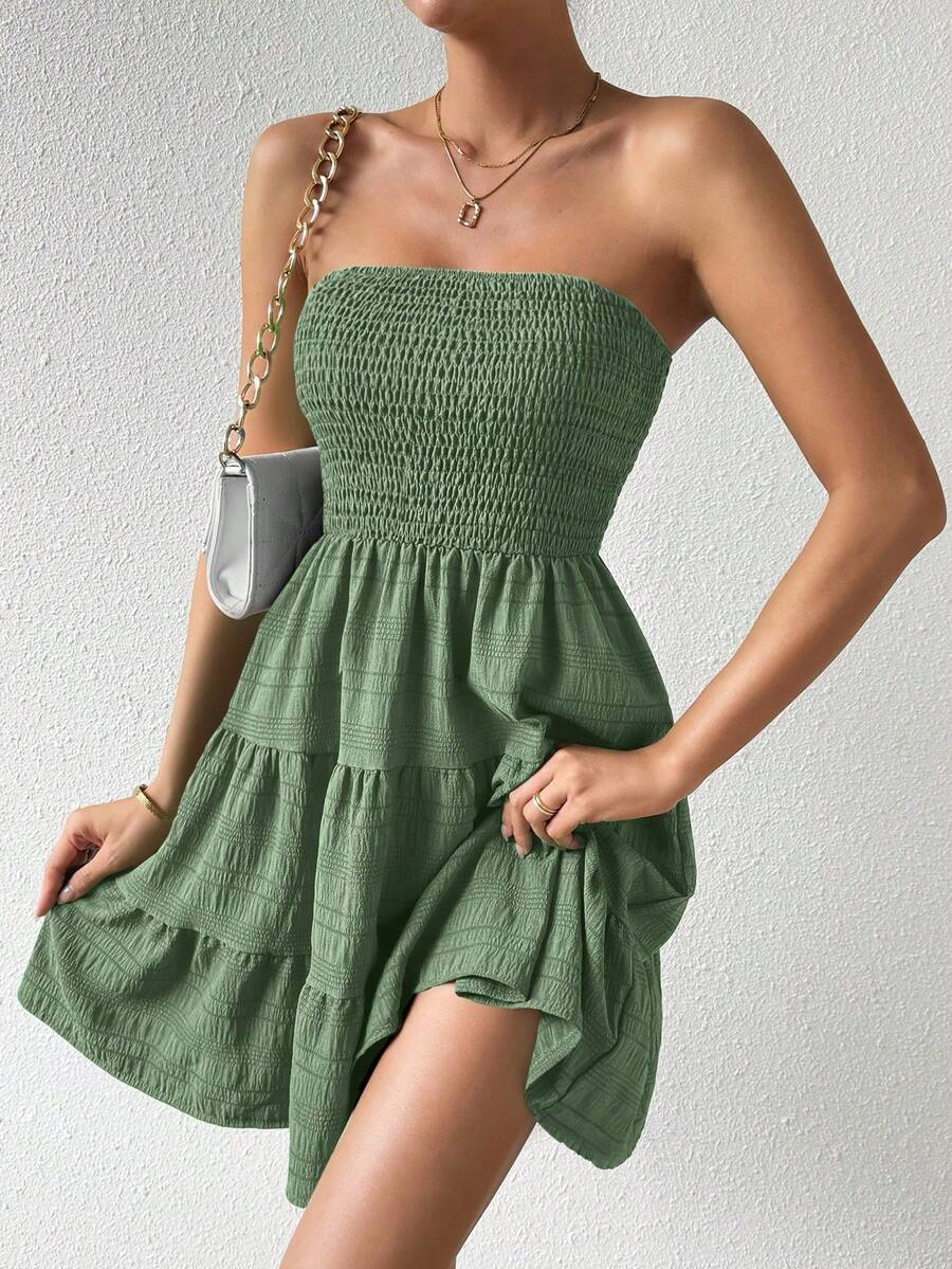 Women Short Dresses - 軍綠色 - 查看 1