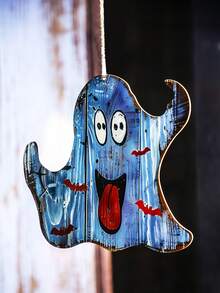 1pc Halloween Vintage Distressed Ghost Hanging Decor, Spooky Bat Front Door Window Porch Wall Decoration, Trick Or Treat Halloween Eve, Autumn Farmhouse Rustic Dark Aesthetic Haunted Indoor Party Fireplace Mantel Tiered Tray Holiday Seasonal Welcome Decor Accessory - Multicolor 5 - View 9