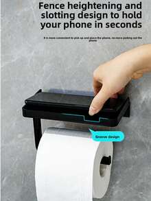Luxury Self-Adhesive Wall-Mounted Bathroom Tissue Holder With Storage Shelf - Sleek Black High-Gloss Finish, Multifunctional Organizer For Toilet Paper, Towels, Phones And Watches, Ideal For Home And Hotel Bathrooms | Bathroom Accessories - Multicolor - View 4