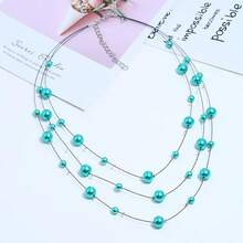 Kalung Manik-Manik Ungu-Merah Berlapis-lapis, Rantai Tulang Selangka Manik-Manik Tipis, Aksesori Leher Elegan Minimalis Mewah Ringan untuk Wanita - WXL043 Mutiara Berlapis-lapis - View 7