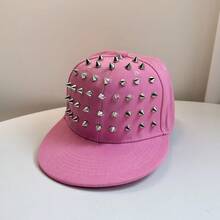 1pc New Rivet Design Flat Brim Baseball Cap, Fashion Versatile Hip-Hop Hat, Solid Color Party Polyester (Polyester) - Multicolor - View 7