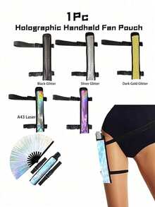 1pc Holographic Handheld Fan Storage Bag With Adjustable Shoulder Strap, Electronic Music Festival Fan Organizer, Fashionable Women's Party Accessory, Reflective Iridescent Design - Multicolor - View 6
