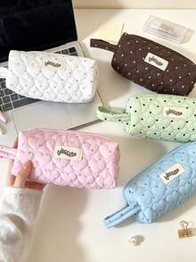 Cute Quilted Heart Mini Pouch Zipper Cosmetic & Brushes Storage Bag Portable Makeup Bag Coin Purse Lightweight Travel Toiletry Bags Pencil Case - Multicolor - View 3