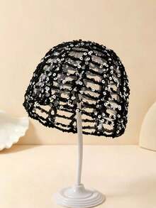 1pc Women's Spring/Summer Thin Hollow-Out Sequin Decor Handmade Crochet Knit Hat, Suitable For Spring/Summer/Autumn Daily Outdoor Wear, Random Sequin Color - Hollow Sequins - View 7