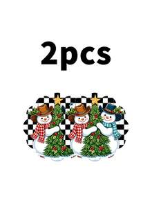 2/4/600入聖誕派對圓形餐墊 黑白格紋、雪人、聖誕樹與紅冬青莓 13.78英吋亞麻材質 防滑耐熱可機洗 - 彩色 - 查看 11