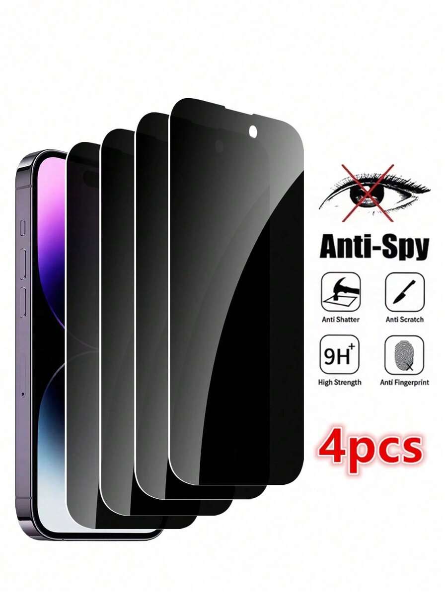 4片裝防窺鋼化玻璃螢幕保護貼，相容 iPhone 17e/17 Pro Max/17 Air/16 Pro Max/16E/16 Plus/15 Pro Max/14/13/12/11 Pro Max/X/XR/XS Max 及其他系列，防指紋、9H 硬度、防震防摔、完美貼合、相容手機殼、高透明度、高清晰度，為您的手機提供全面保護，手機配件