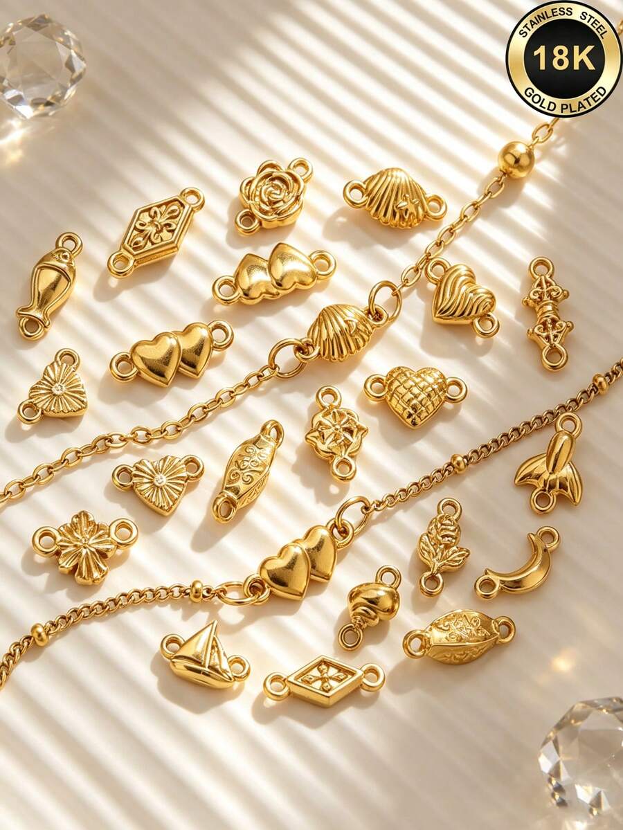 20 Peças Pingentes de Aço Inoxidável Banhados a Ouro 18K com Duplo Furo, Conectores Vintage Boho para Fabricação de Joias, Suprimentos para Fabricação de Joias DIY - Conector duplo suspenso - Visão 1