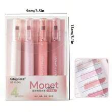 4pcs Soft Fluorescent Gel Pens Set, Pink Moraine Colors, Water-Based Ink, Fine-Tip, Suitable For Office Supplies, Writing, Correcting, Notebooks, Sketching School Supplies,Back To School - Sets - View 3