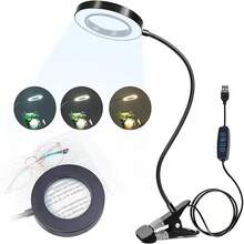 LED USB 5X Magnifying Desk Lamp With Clamp, 48 LED Desk Lamp With 3 Color Modes 10 Brightness, 360 ° Flexible Gooseneck Clamp Lamp For Bed Headboard Reading Makeup Eyebrow - white light - View 8