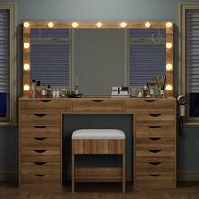 FUSOU 15 Drawers Dressing Table With Power Outlet, Makeup Vanity With  Mirror And 13 LED Lights, 3 Color Modes, Adjustable Brightness, Glass Top Vanity For Dressing Room Bedroom - Natural Color - View 10