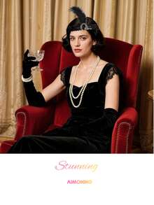 1pc/1set 1920s Flapper Full Accessory Set, Sexy Idol Cosplay, Halloween & Christmas, Vintage & Glam, 2 Sets Main Items, Stockings & Veil: Accessories - Black - View 3