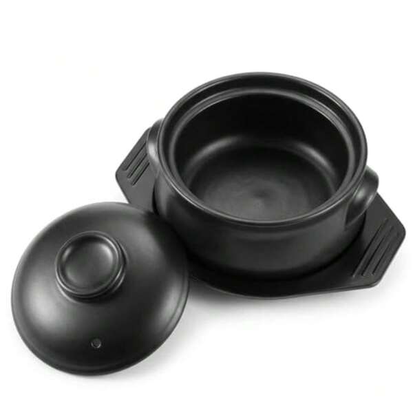 1 pieza Juego de olla de piedra coreana de arcilla, Ttukbaegi resistente al calor de 38 oz, cuenco de cerámica Dolsot con tapa y soporte, ideal para bibimbap, sopa coreana, estofado, ramen y arroz