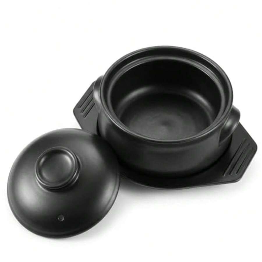 1 Pcs Korean Stone Pot Clay Cooking Pot Set, 38 Oz Heat Resistant Ttukbaegi, Ceramic Dolsot Bowl With Lid And Trivet, Ideal For Bibimbap, Korean Soup, Stew, Ramen And Rice - View 1