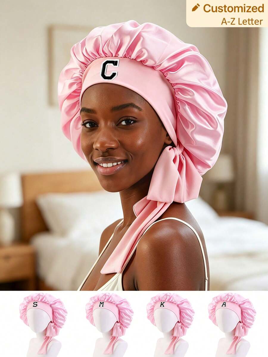 1pc Women's Satin Bow Long Tie Sleep Cap, Adjustable Sleep Cap, Suitable For Curly Hair, Silky Anti-Static Night Headscarf, Sleep Hair Care Cap - Multicolor - View 1