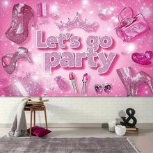 1pc Pink Glitter Party Backdrop Banner With "Let's Go Party" Text, High Heels And Crown Design - Durable Shiny Decoration For Birthday, Photo Booth, Indoor And Outdoor Celebrations - Multicolor - View 10