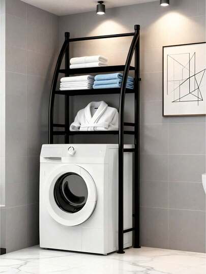 3-Tier Over Washing Machine Storage Rack, Heavy Duty Rustproof Metal Laundry Organizer Curved Frame, Space Saving Bathroom Balcony Shelf For Laundry Towels Toiletries, Ideal For Small Apartment Family Laundry Organizers