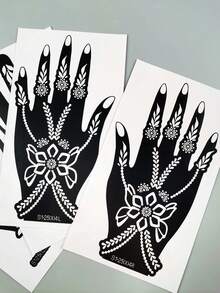2 Pairs Reusable Symmetrical Hand Henna Tattoo Stencils Set, Floral & Geometric Mehndi Stencils, Fits Palm & Back Of Hand, Suitable For Festivals & Daily Body Painting - Black - View 6