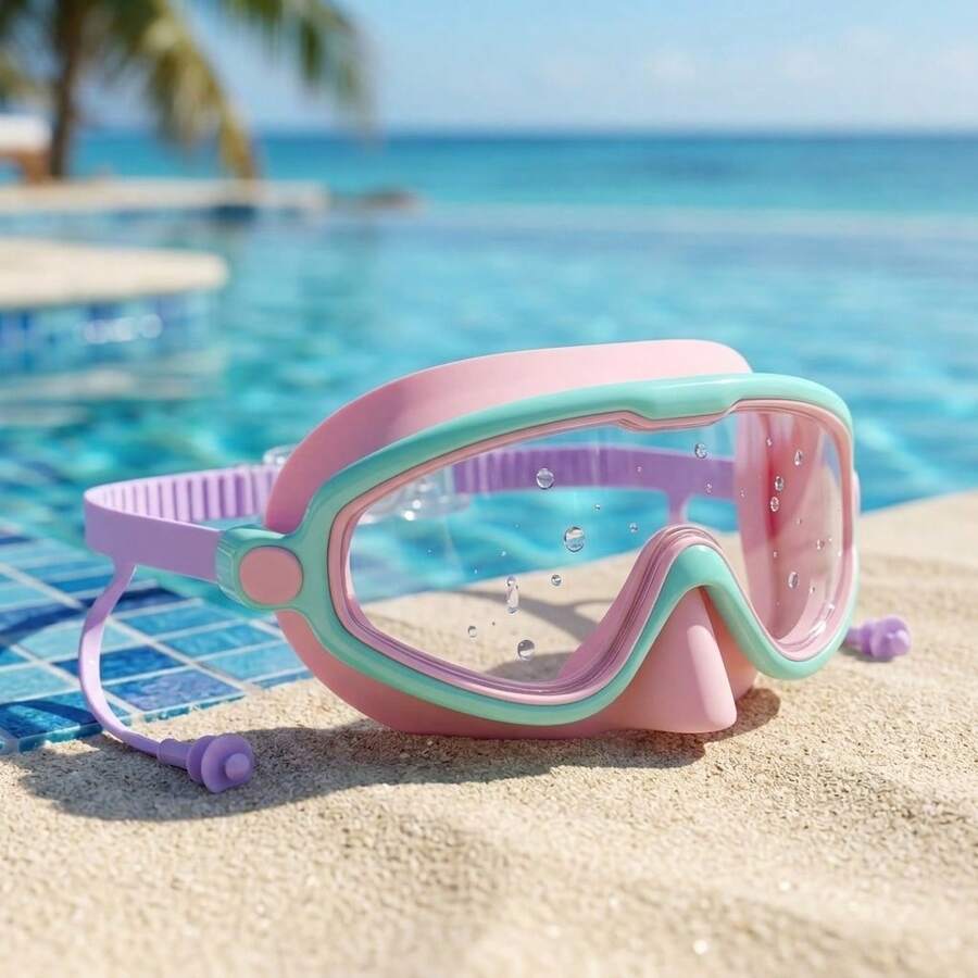 Large Frame Anti-Choking Children's Swimming Goggles 3-8 Years Old Nose Coverage Anti-Water Entry HD Wide View Anti-Fog Lens, First Day Of School - Multicolor - View 1