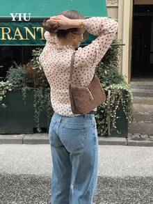 YIU Women's Polka Dot Button Front Ruffle Semi-Sheer Bishop Sleeve Blouse, Elegant Ruffle Collar Long Sleeve Top, Autumn Essential - Apricot - View 9