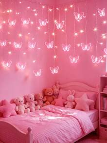 6M Starry String Lights Indoor, USB Powered, 8 Modes, 96LED Butterfly String Lights 3.5M, Outdoor Waterproof Transparent Wire Fairy Lights, Flashing String Lights, Suitable For Living Room, Christmas Tree, Bedroom, Wedding Decoration, Christmas Decoration - Pink - View 6