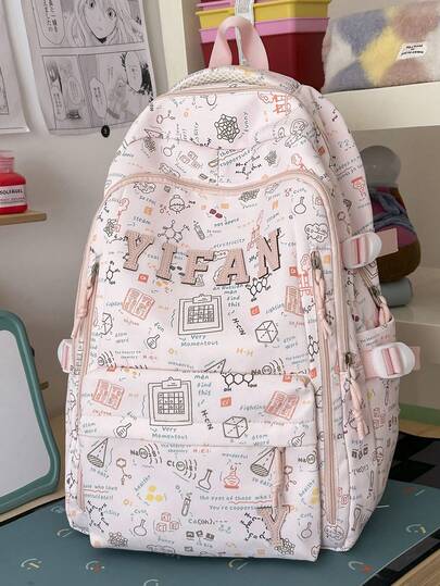 Girl Style Backpack Graffiti + Letter Patchwork Versatile School Bag For Middle And High School Birthday