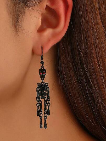 1 Pair Halloween Vintage Gothic Dark Skeleton Earrings For Women, Exaggerated Punk Hollow Ghost Skeleton Ear Dangle Halloween Jewelry, Fashion Personalized Jewelry Gift, Suitable For Daily Wear, Music Festival, Perfect Party And Holiday Gift, Versatile Accessory For Men And Women Casual And Vacation Outfits