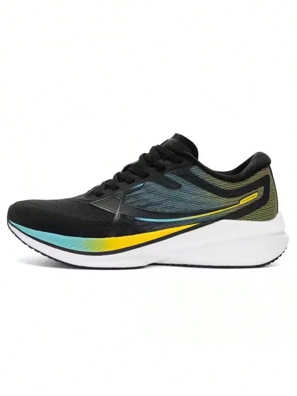 XTEP Sepatu Olahraga Pria Generasi ke-3 2000G Terbaru, Sepatu Lari Peredam Guncangan untuk Latihan - Hitam/Biru-Kuning - View 1
