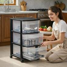 Office Cabinet - Black Multipurpose Organizer With Wheels - View 7