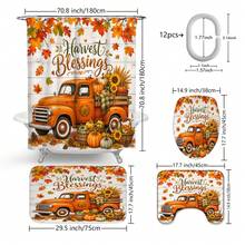 1pc/4pcs Autumn Harvest Blessing Pumpkin Truck Pattern Multi-Functional Bathroom Decor Shower Curtain Set, Free 12 Hooks, Premium Holiday Atmosphere, Bathroom Mat U-Shaped Rug And Round Toilet Lid Cover, Suitable For All Scenes Bathroom Set - Pumpkin Truck - View 12