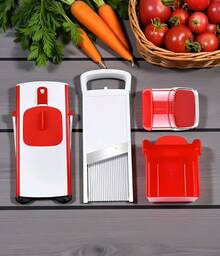 Cortador de Verduras Vertical de Una Pieza, Utensilio de Cocina, Cortador Multifuncional Profesional con Cuchillas Ajustables de Acero Inoxidable para Cortar Verduras y Frutas. - Rojo - Ver 2
