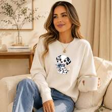 Blusa De Moletom Careca Feminino Estampado "Mini Dálmata" - Quente e Confortável - Off white - Visão 1