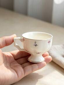 1pc 100ml Ceramic French Espresso Cup & Saucer, Afternoon Tea Coffee Cup, Exquisite Ceramic Coffee Cup & Saucer, Vintage Afternoon Tea Flower Tea Set - Floral - View 3