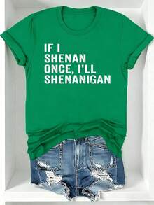 Ladies' Casual Summer T-Shirt| Women'S  Graphic Print 'If I Shenan Once, I'll Shenanigan', Round Neck, Comfortable Fit For Everyday Wear And Sports - 綠色 - 查看 8