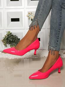 Women's High Heels 2026 New Multi-Color Glossy Pointed Toe Stiletto Pumps, Minimalist Low Vamp Soft Sole Versatile Commuter Office Work Elegant Shoes - Hot Pink - View 5