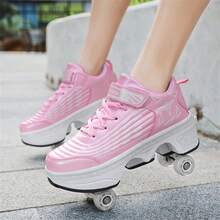 Outdoor Sports 4-Wheel Roller Skates, 2-In-1 Roller Skates/Inline Skates, Transformable Dual-Roller Skates For Men And Women, With Buttons And Wheels - Pink - View 3