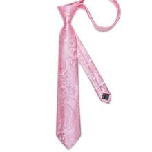 4pcs Bright Pink Paisley Pattern Men's Formal Tie Set, Includes Pocket Square, Cufflinks And Gold Tie Clip, Suitable For Party - Pink - View 3