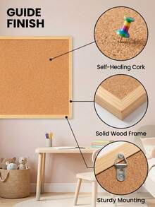 1 Piece Double-Sided Corkboard With Solid Wood Frame, Reusable, Multiple Sizes Available, Includes Thumbtacks And Hooks, Suitable For Office Or Home Decoration, Photo Wall, Or Memo Board. - Double-sided Cork Board - View 5