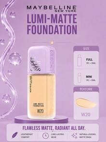 Maybelline 美寶琳長效透明底妝 #W20，正裝 35ml/試用裝 10ml，輕盈持久、抗汗、霧面妝感、有效遮瑕，適合中性自然膚色 - W20 - 查看 2