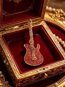 1pc Guitar Shaped Lapel Brooch, Unique Personalized Decoration, Cool Retro Street Style Badge, Suitable For Women Of All Ages, Daily Jacket And Bag Accessory - Guitar Model a - View 10