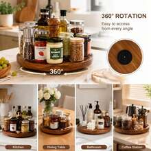 1pc Round Rotating Wooden Tray, 360° Swivel Wooden Tray, Kitchen Spice Rack, Tray, Kitchen Accessories, Wooden Tray, Spice Container, Kitchen Storage Utensils, Kitchen Decor, Rotating Tray, Solid Wood Tray, Rotating Wooden Tray, Round Multi-Function Tray, Round Wooden Spice Rack, Suitable For Kitchen Cabinets And Storage Cabinets, Housewarming Gift, Father's Day, Graduation Season Gift - View 5